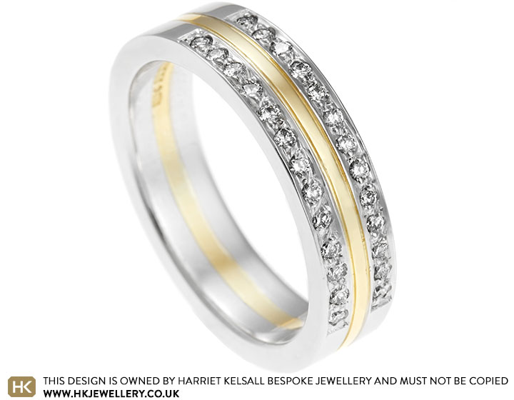 Gillian's 18 Carat Yellow Gold and Platinum Wedding Band With Diamonds