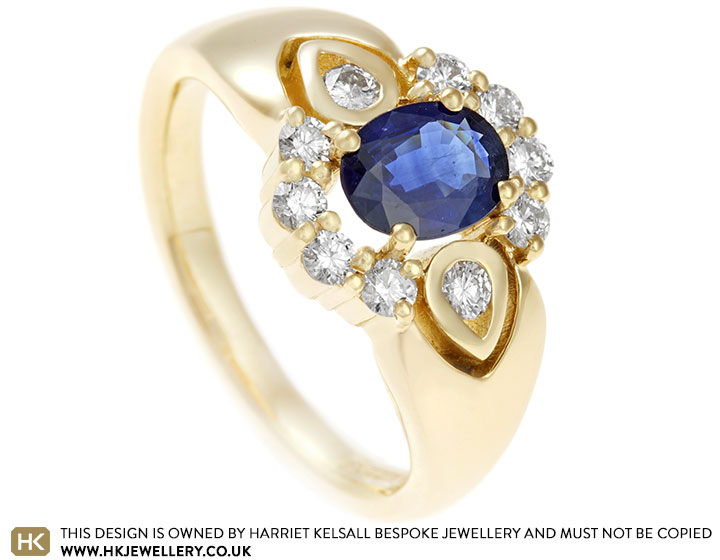 Lynn's Fairtrade 18 carat yellow gold blue sapphire and diamond ring