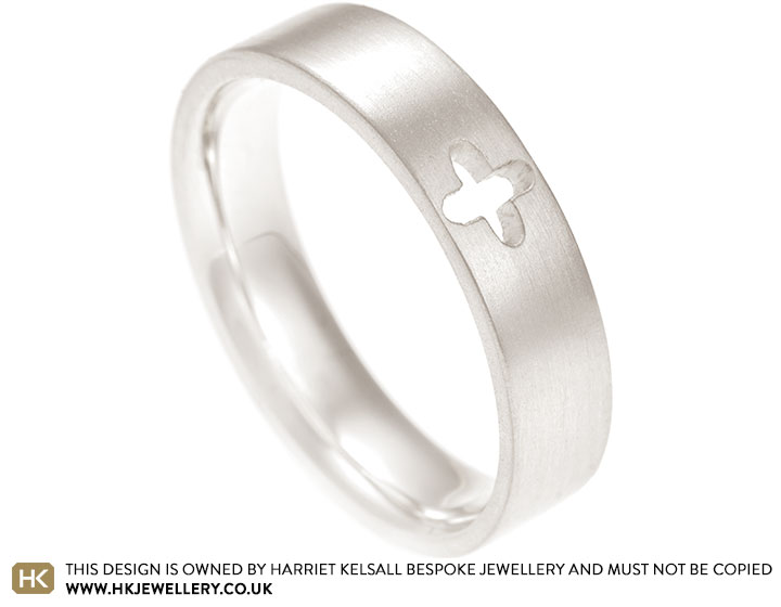 Cross Cut Out Detailing Satinised 9ct White Gold Ring