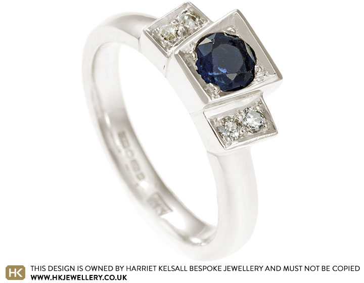 Ashleigh's engagement ring with her Mum's sapphire and diamonds