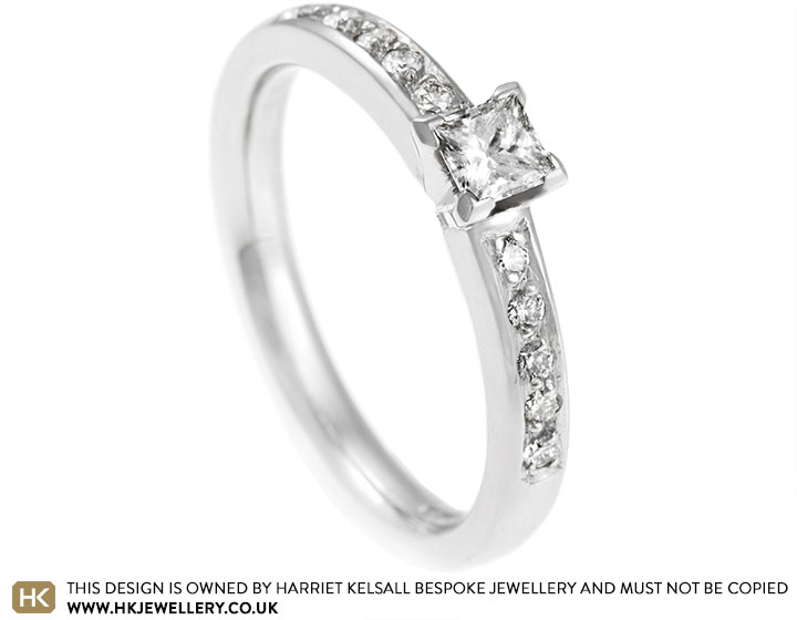 Laura's palladium and princess cut diamond engagement ring