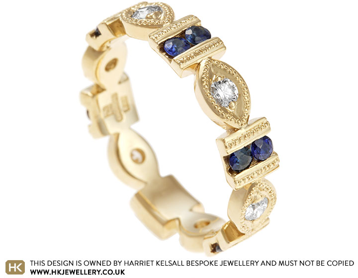 Sarah's Fairtrade 9 carat yellow gold, diamond and sapphire eternity ring