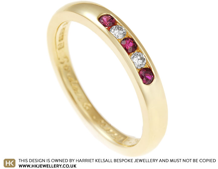 Mary's Fairtrade 18 carat yellow gold, diamond and ruby eternity ring