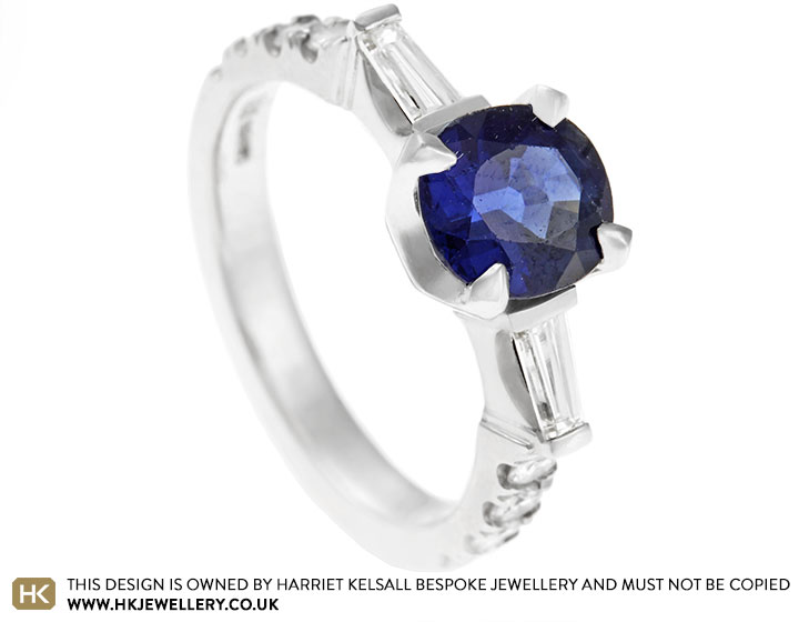 Jess's recycled platinum, sapphire and diamond engagement ring