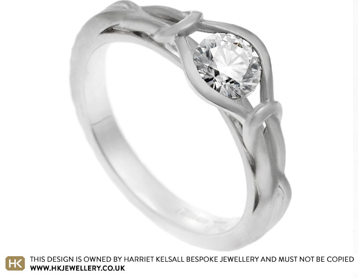 Krysta's hammered moissanite and knot engagement ring