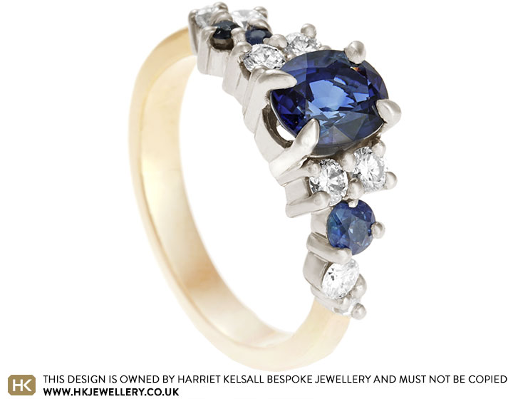 Nicola's mixed metal and sapphire engagement ring