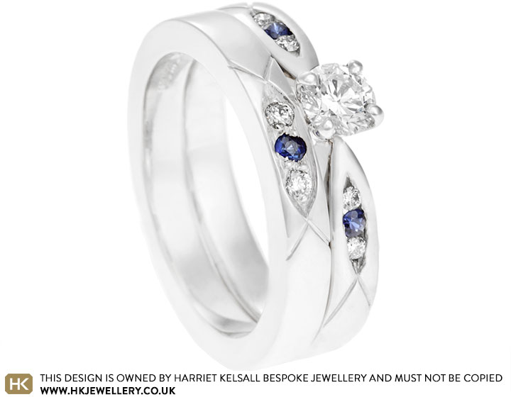 Ana's Diamond and Sapphire Marquise Grain Set Wedding Band