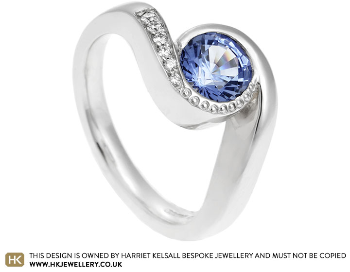 Nina's ocean inspired sapphire and diamond engagement ring