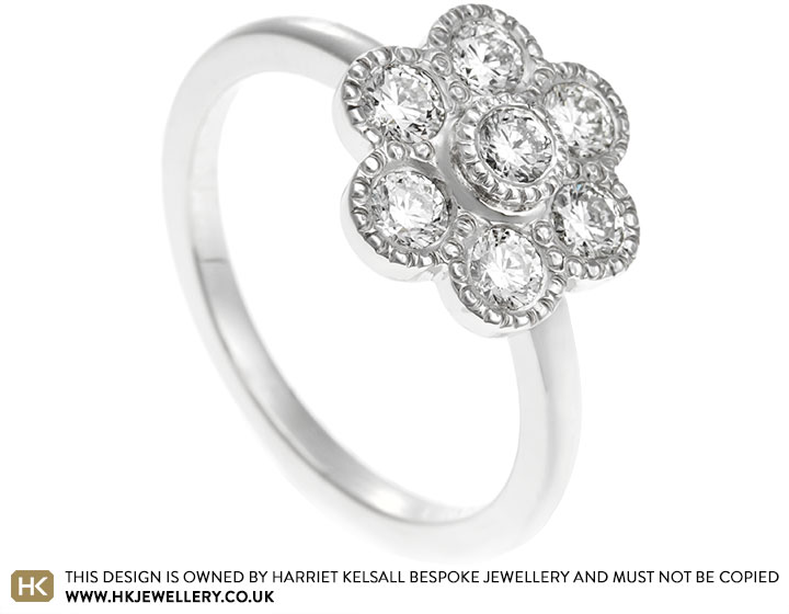 Flower Inspired 0.76ct Diamond Cluster Palladium Engagement Ring