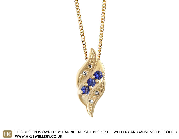 Jenny's 9 carat yellow gold, sapphire and diamond pendant