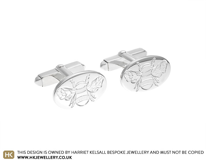 Sterling Silver Bee Engraved Cufflinks