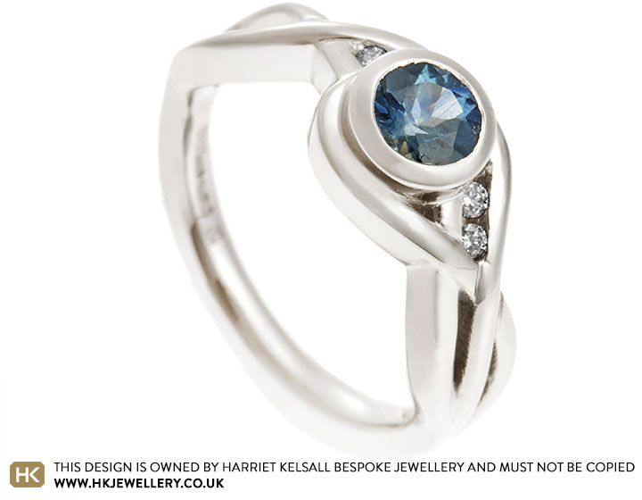 Rachel's water inspired Fairtrade 18ct gold and sapphire engagement ring