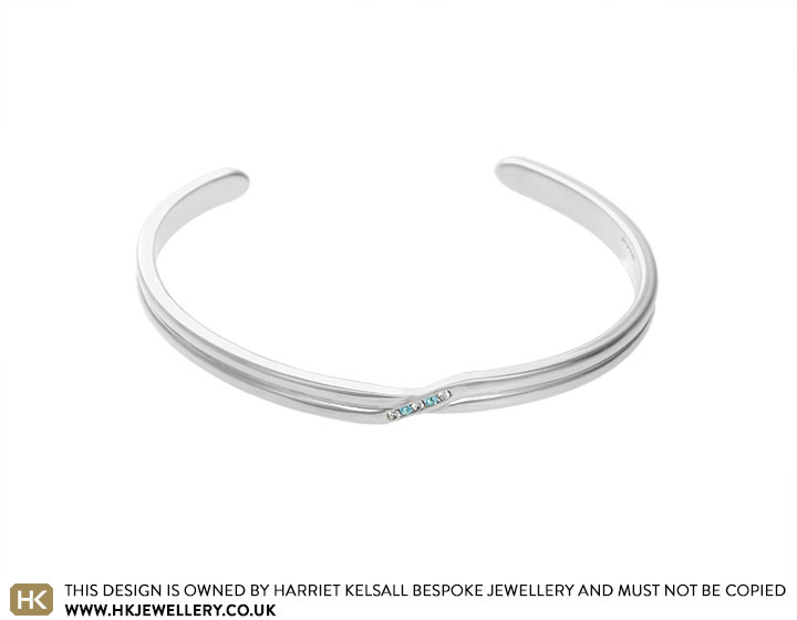 Sterling silver, aqua and diamond bangle