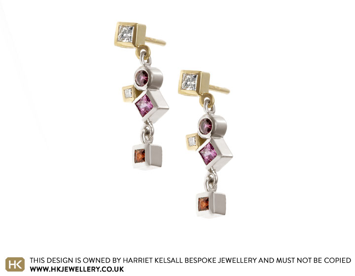 Sue's ruby, sapphire, spinel and diamond earrings