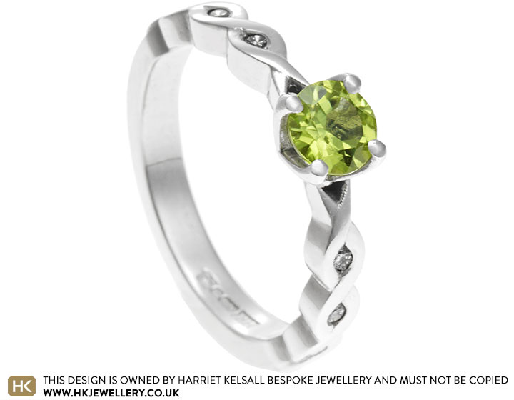 Jeannie's peridot and diamond palladium engagement ring