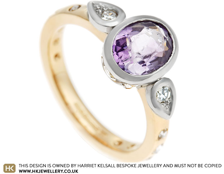 Katrin's bespoke ring using her own family diamonds and amethyst