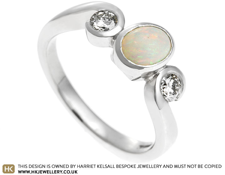 Barbara's engagement ring incorporating her own opal and diamonds