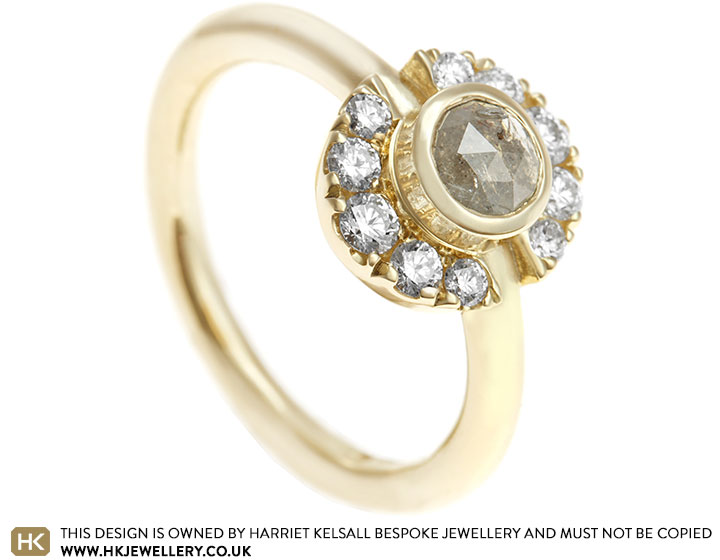 Fairtrade 9 carat yellow gold engagement ring with grey and white diamonds totalling 0.69ct