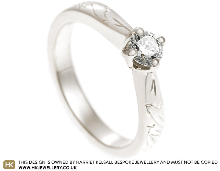 Celine's Fairtrade 9 carat white gold floral inspired engagement ring