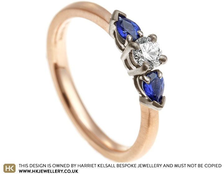 Kate's Mixed Metal, diamond and sapphire Trilogy Ring