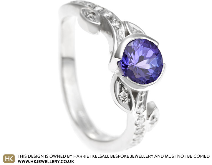 Rose Inspired Tanzanite and Diamond Engagement Ring