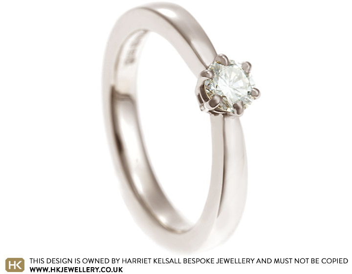 Rachel's 18 carat white gold diamond solitaire engagement ring