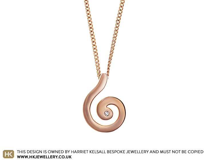 Fairtrade 9ct Rose Gold and Diamond Curl Pendant