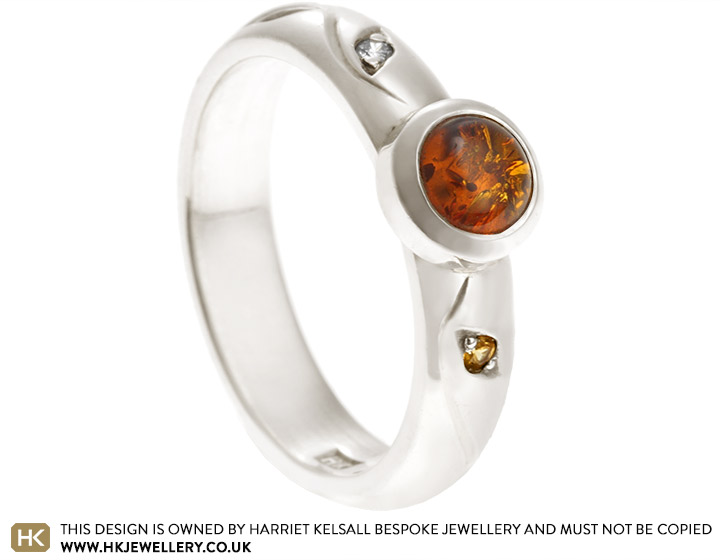 amber white gold ring