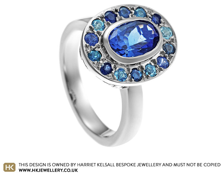 Under the sea inspired platinum ring with 1.85ct oval cut tanzanite