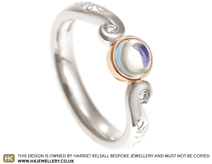 Danielle's music inspired engagement ring with moonstone and diamonds