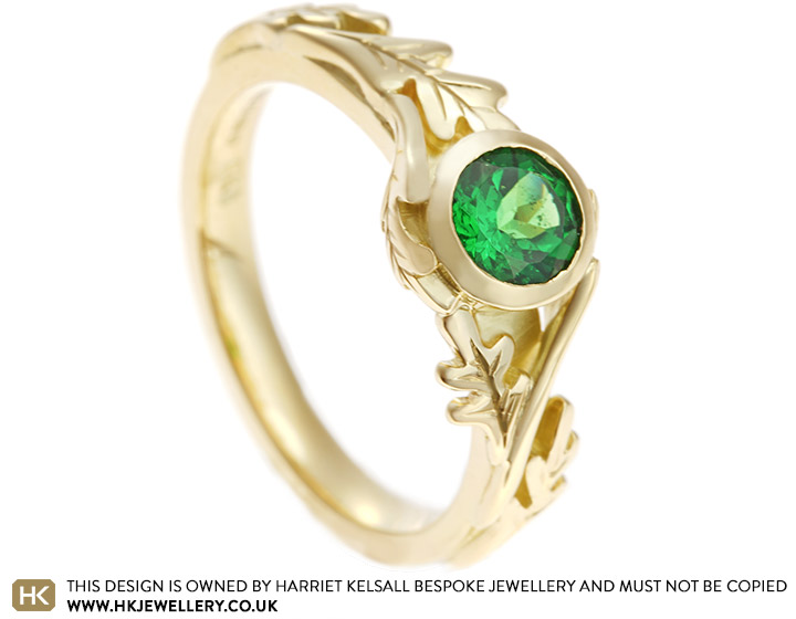 Michelle's Leaf Inspired Tsavorite and Yellow Gold Engagement Ring