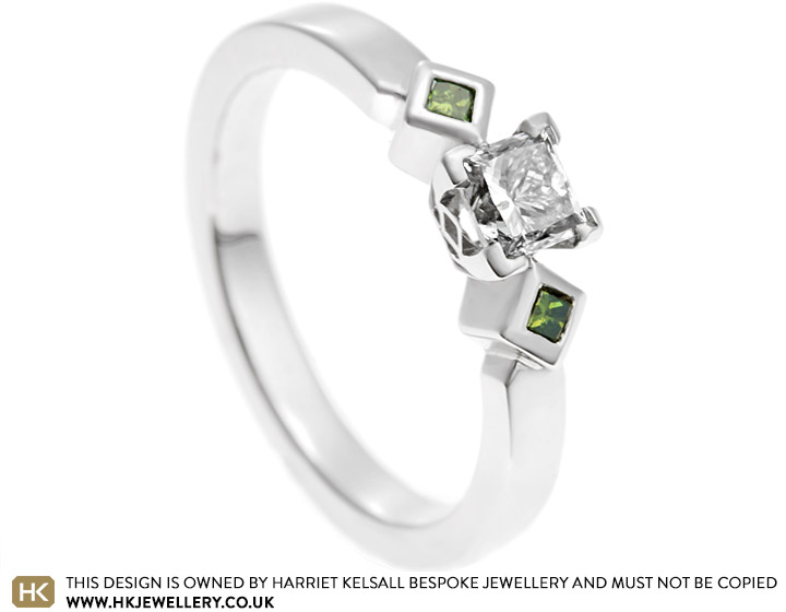 Kate's palladium princess cut diamond trilogy engagement ring