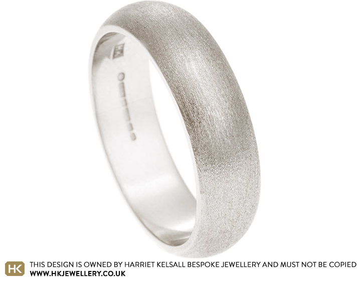 18 carat white gold 6mm wide wedding band with 'D' shaped profile