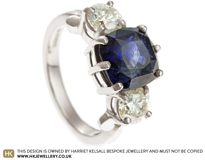 Frances' sapphire and diamond engagement ring