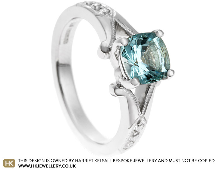 Laura's Aquamarine and Palladium Engagement Ring