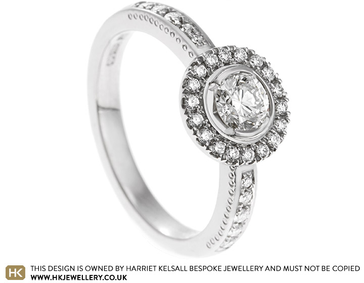 Sophie's palladium and diamond halo engagement ring