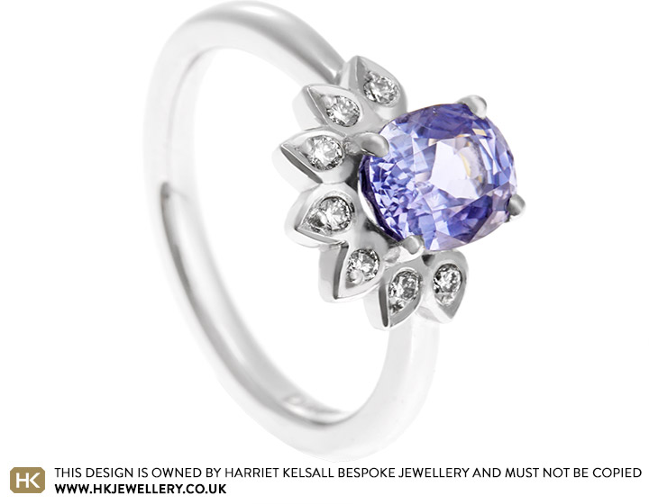 Amy's half halo lilac sapphire engagement ring