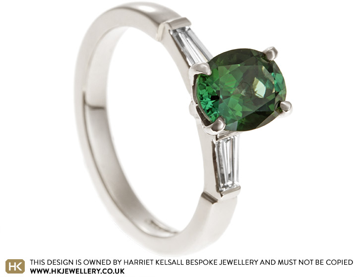 Lisa's green tourmaline and diamond engagement ring