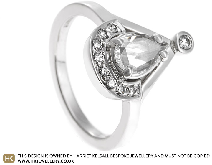 Gemma's pear shaped rose cut diamond engagement ring