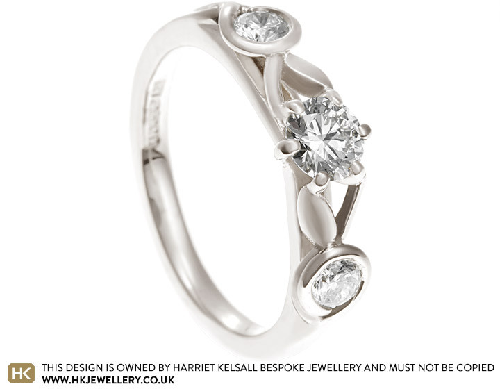 Sammie's recycled 9 carat white gold engagement ring with synthetic diamond