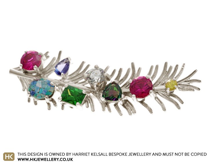 Rosemary's 9 Carat White Gold Rosemary Sprig Gemstone Brooche