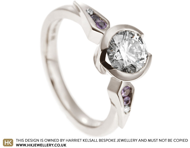 Brianna's origami inspired diamond and purple sapphire engagement ring