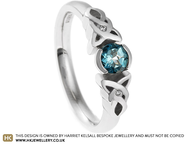 Alex's Celtic Knot Engagement Ring With Blue Topaz and Diamonds