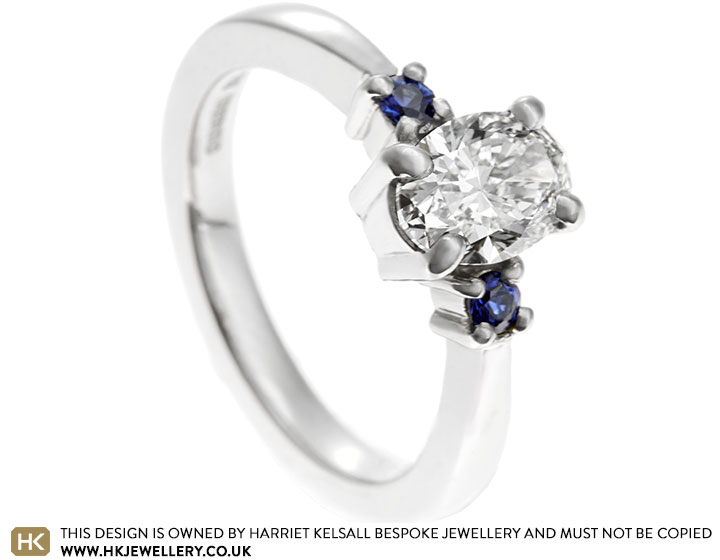 Katherine's sapphire and oval diamond engagement ring