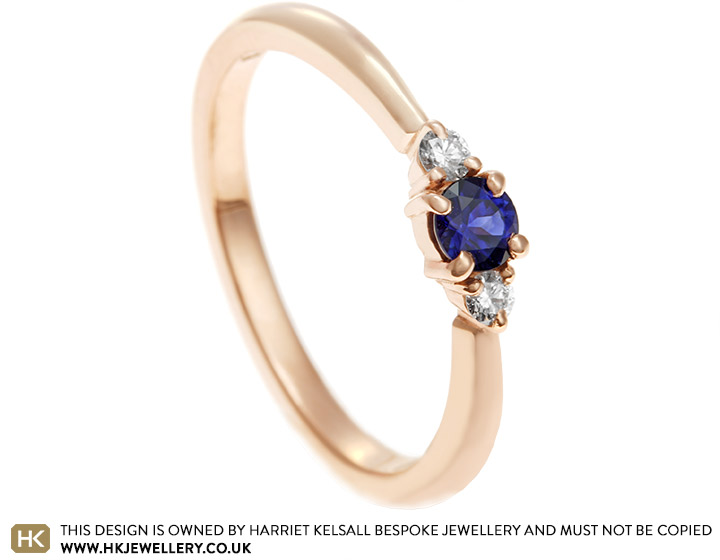 Emma's Fairtrade 9 carat rose gold sapphire and diamond trilogy ring