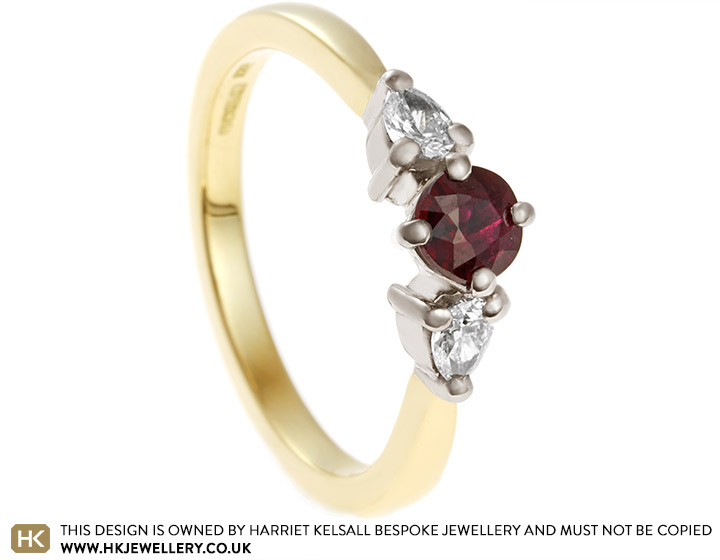 Aimee-Leigh's ruby and pear cut diamond engagement ring