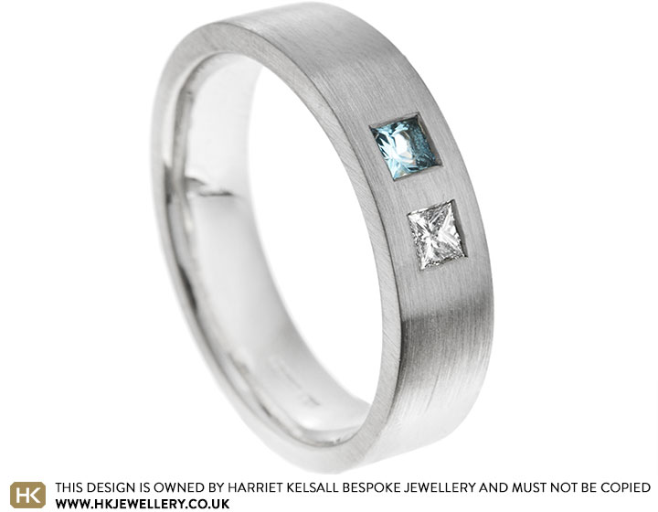 Peter's Sentimental Palladium Diamond and Aquamarine Wedding Band