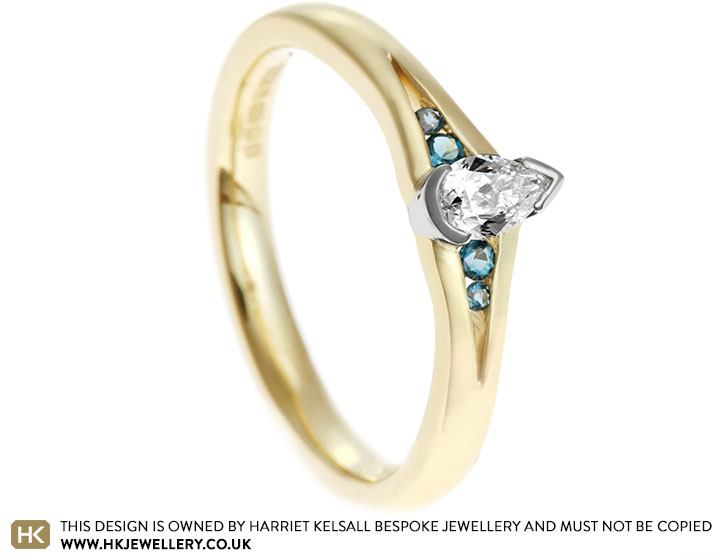 Alexandra's diamond and London blue topaz engagement ring