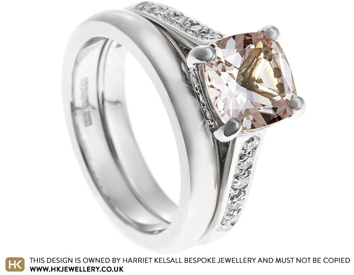 Nina's Cushion Cut Morganite and Diamond Platinum Engagement Ring