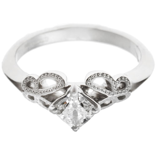 Butterfly Inspired Palladium Engagement Ring Set with a Cushion Cut 0 ...